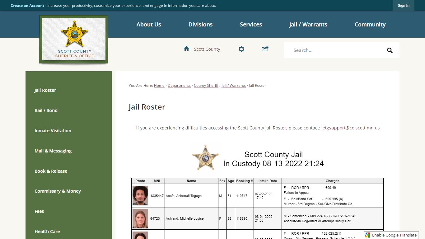 Jail Roster - Scott County, Minnesota